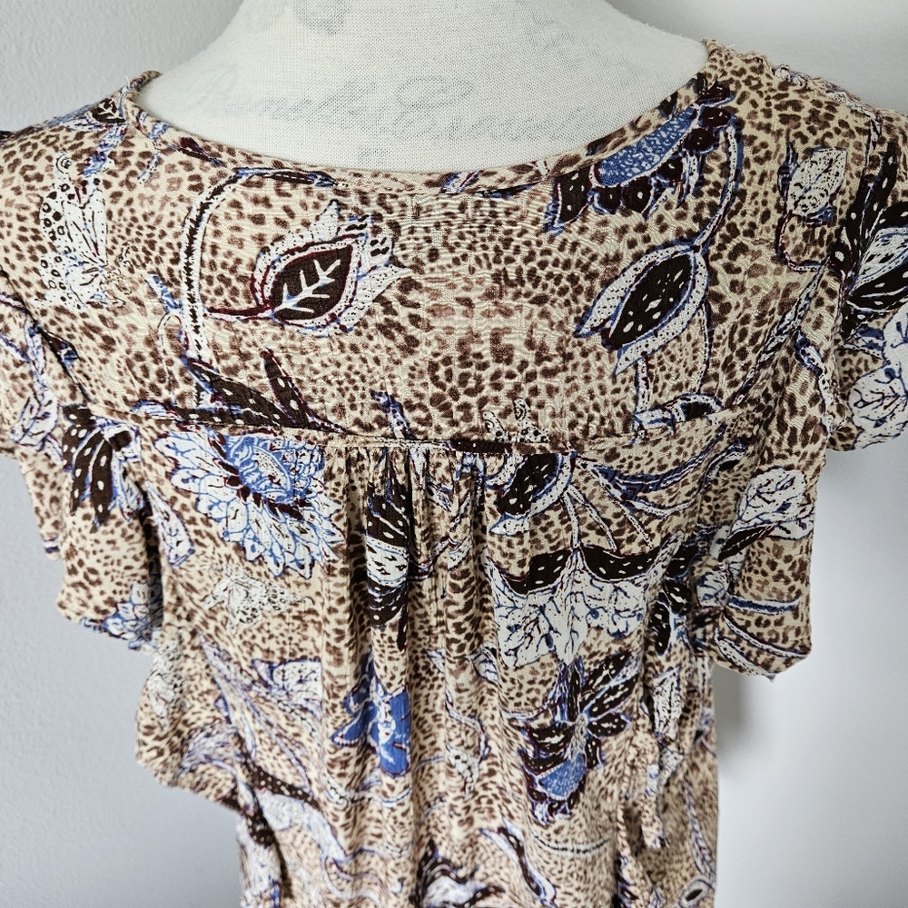 💙Rachel Zoe' blouse blue/ tan ruffles lightweight size small 💙 - Picture 10 of 12